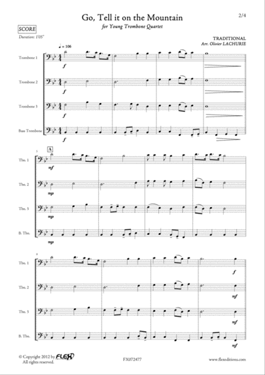 Go, Tell it on the Mountain Trombone Quartet scores gallery preview page 2