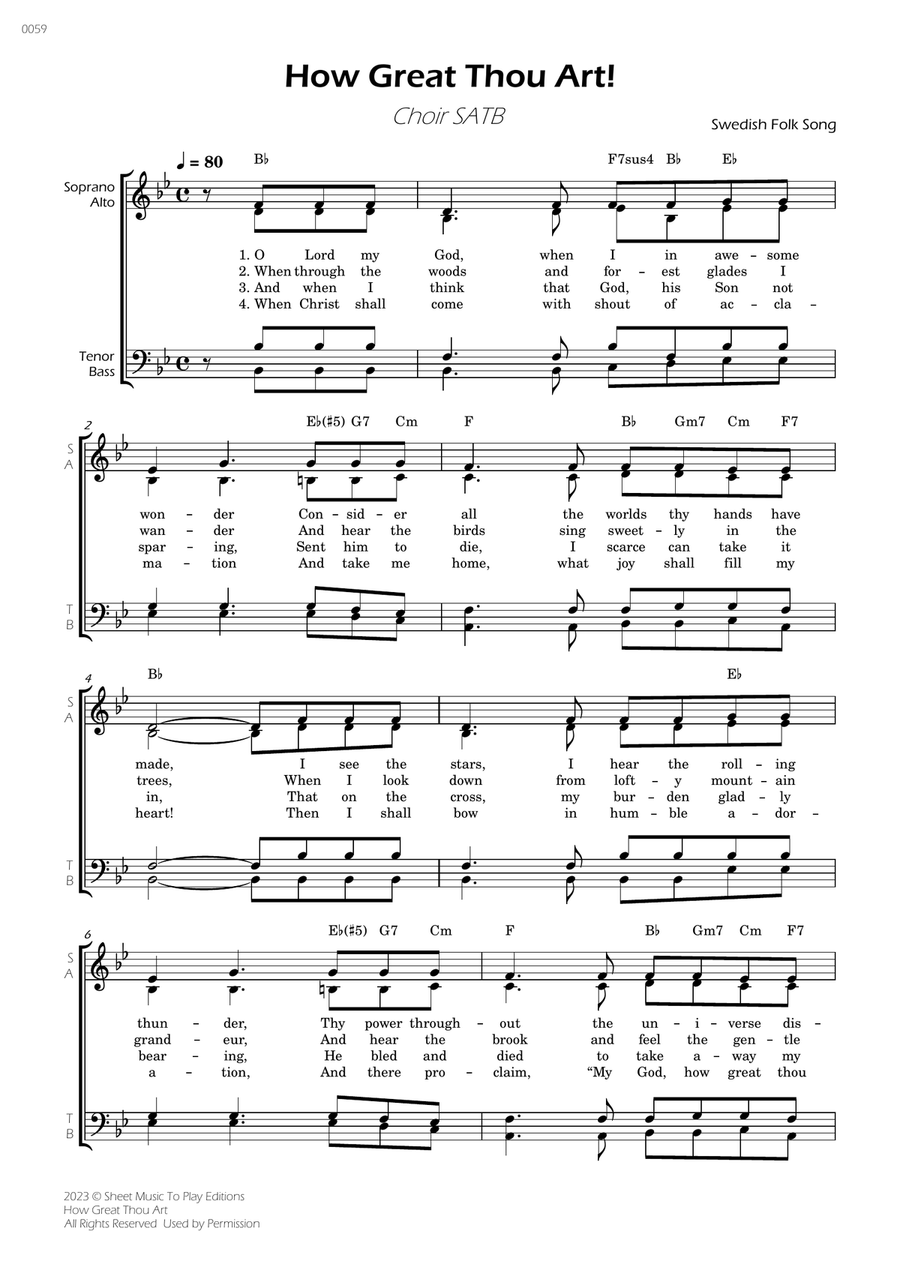 How Great Thou Art - Choir SATB - W/Chords 4-Part scores gallery preview page 1