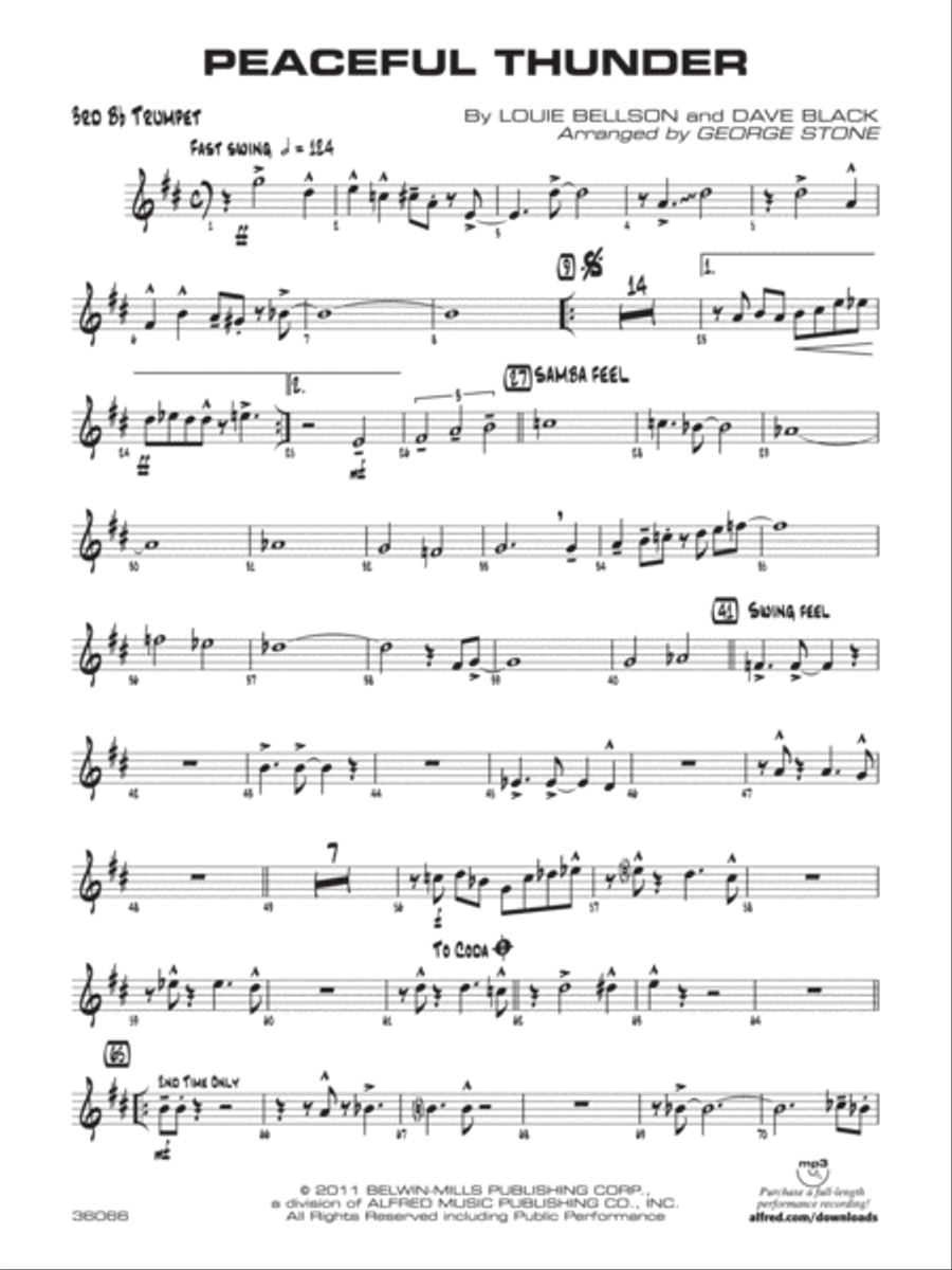 Peaceful Thunder: 3rd B-flat Trumpet Jazz Ensemble scores gallery preview page 1