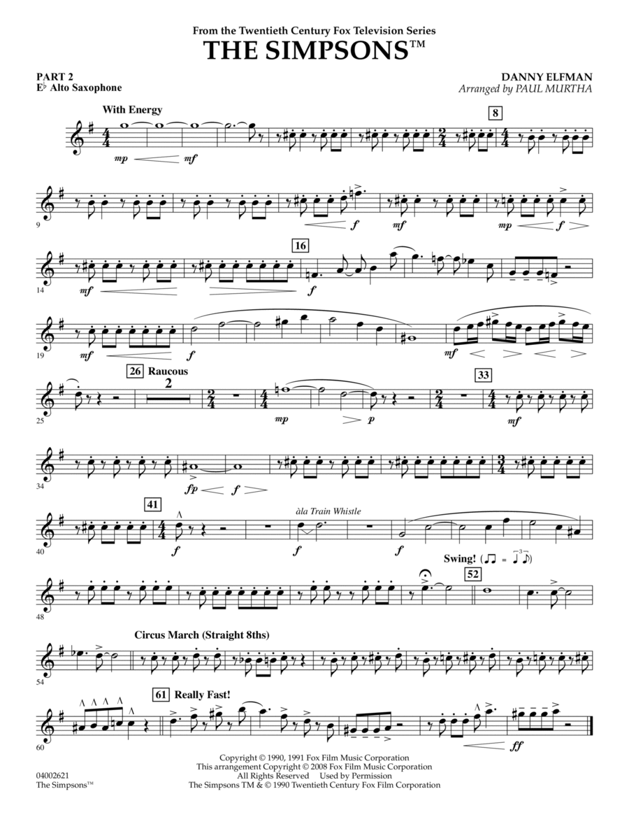 The Simpsons - Pt.2 - Eb Alto Saxophone Concert Band scores gallery preview page 1