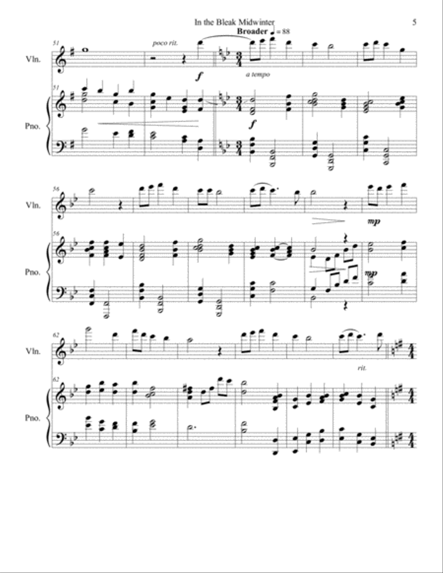 In the Bleak Midwinter (violin/piano), arr. Brenda Portman Violin Solo scores gallery preview page 5