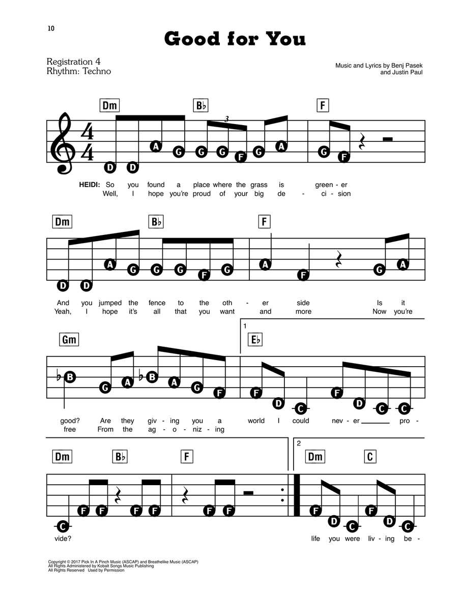 Good For You (from Dear Evan Hansen) Electronic Keyboard scores gallery preview page 1
