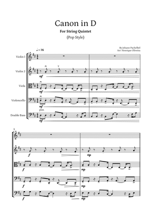 Canon in D (Pop Style) - For String Quintet