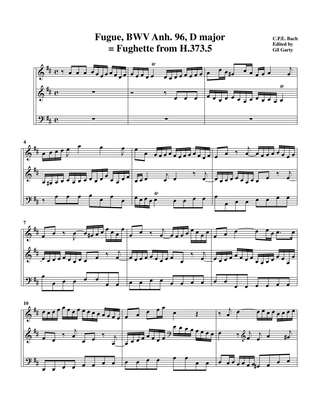 Fugue, BWV Anh. 96, D major = Fughette from H.373.5