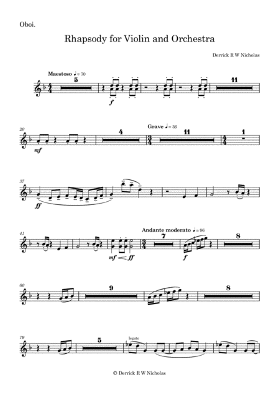 Rhapsody in F for Violin and Orchestra, Opus 3 - Oboe Violin scores gallery preview page 2