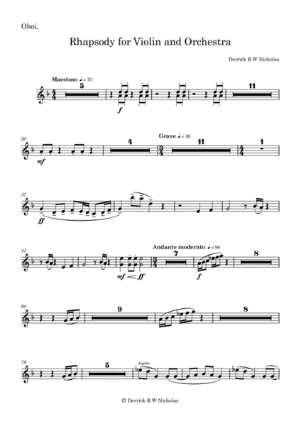 Rhapsody in F for Violin and Orchestra, Opus 3 - Oboe image number null