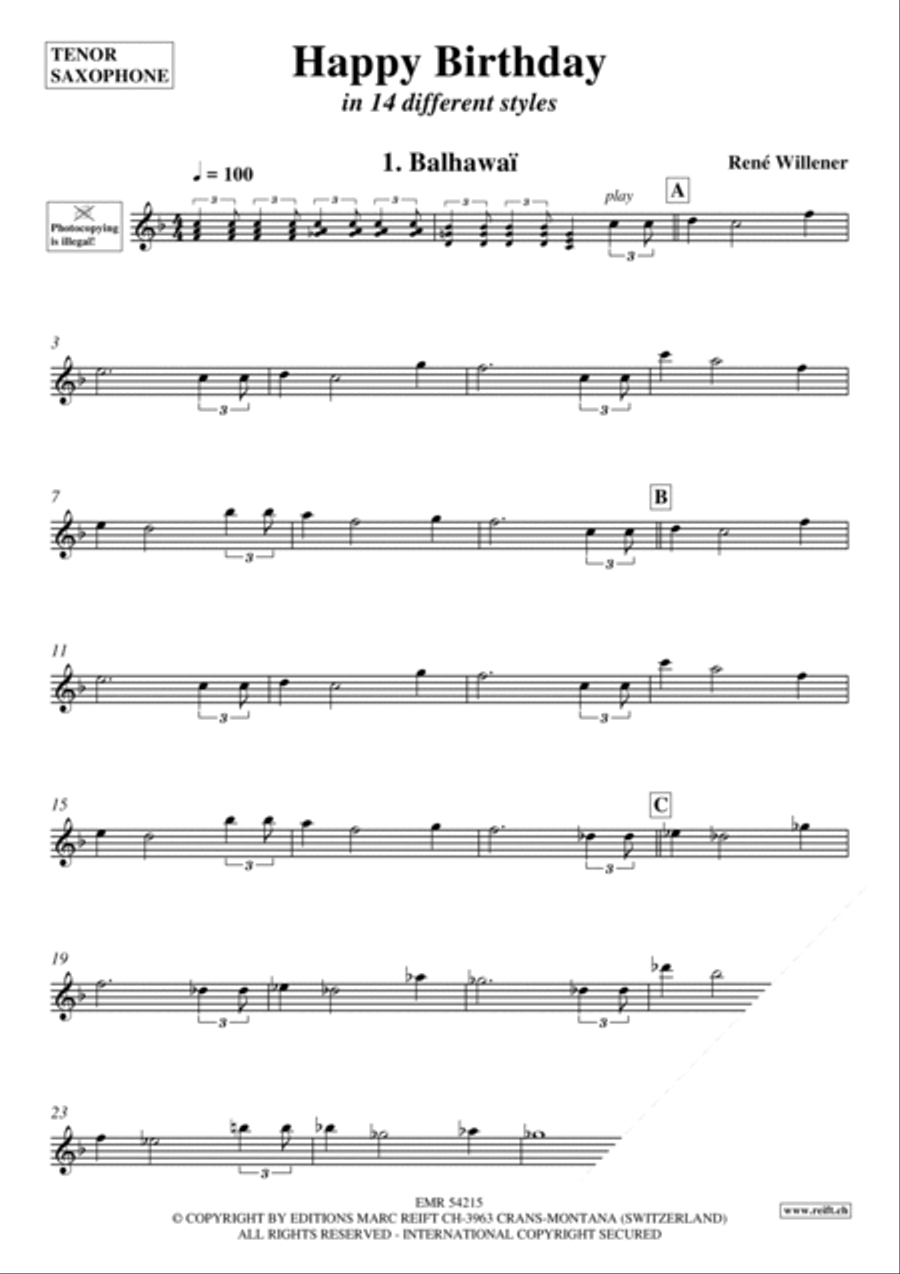 Happy Birthday Tenor Saxophone scores gallery preview page 3