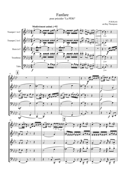 Dukas: Fanfare (pour précéder "La Péri"} - brass quintet image number null