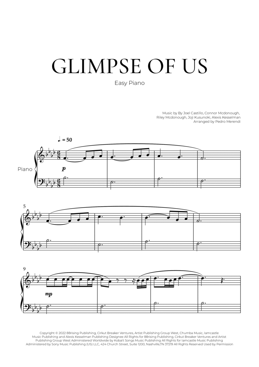 Glimpse Of Us Easy Piano scores gallery preview page 1
