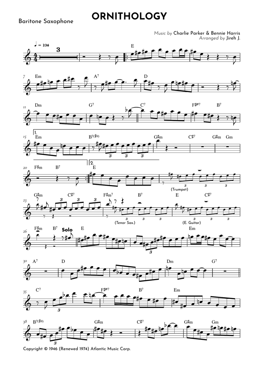 Ornithology Ornithology Baritone Saxophone scores gallery preview page 2