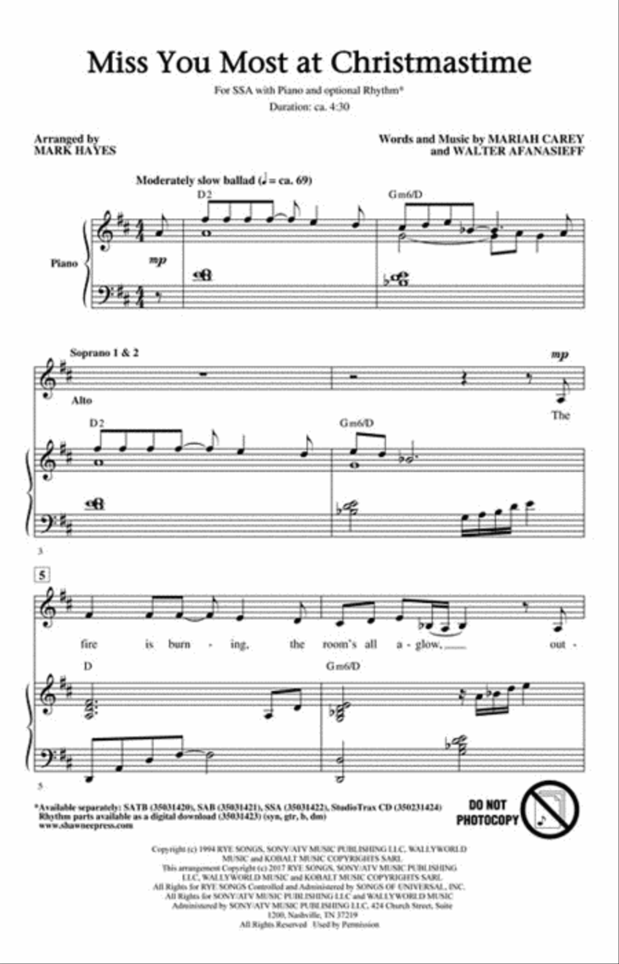 Miss You Most at Christmas Time SSA scores gallery preview page 2