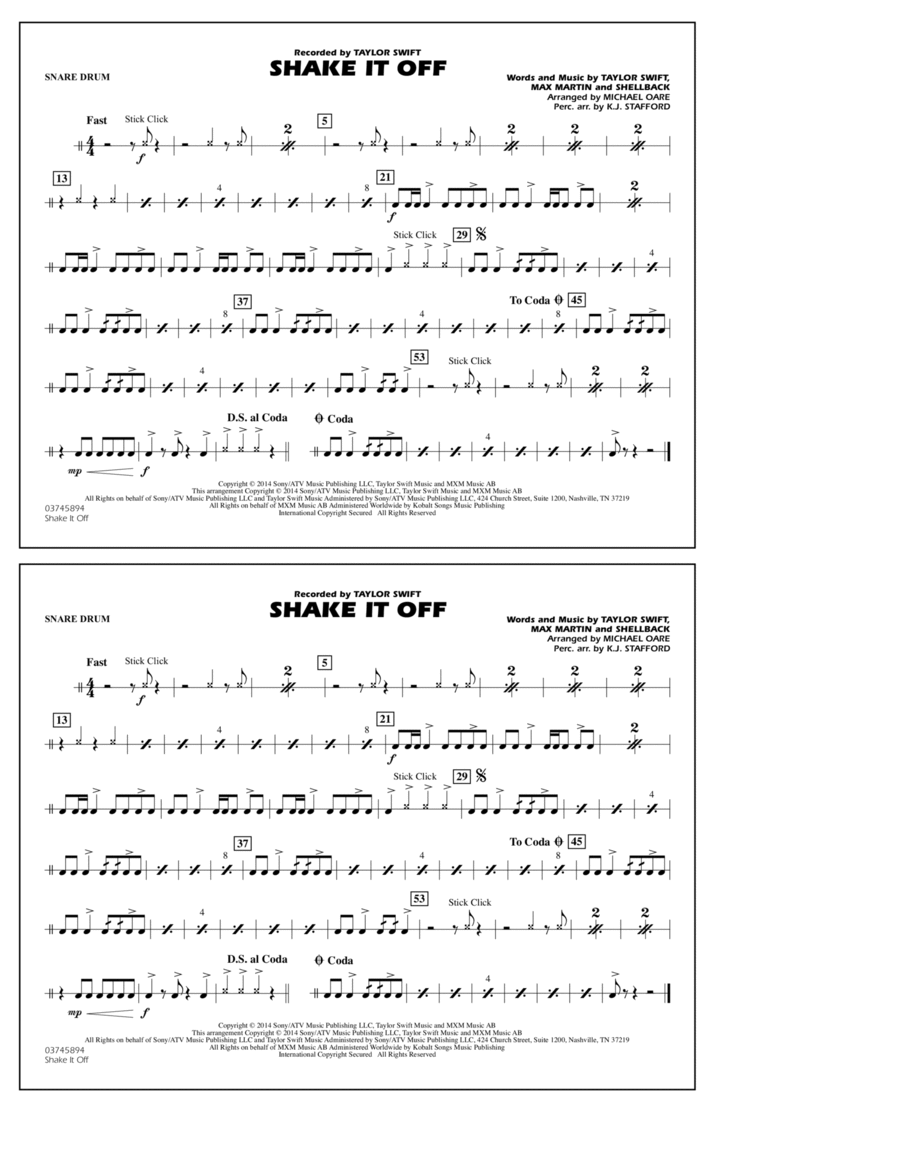 Shake It Off - Snare Drum Percussion scores gallery preview page 1