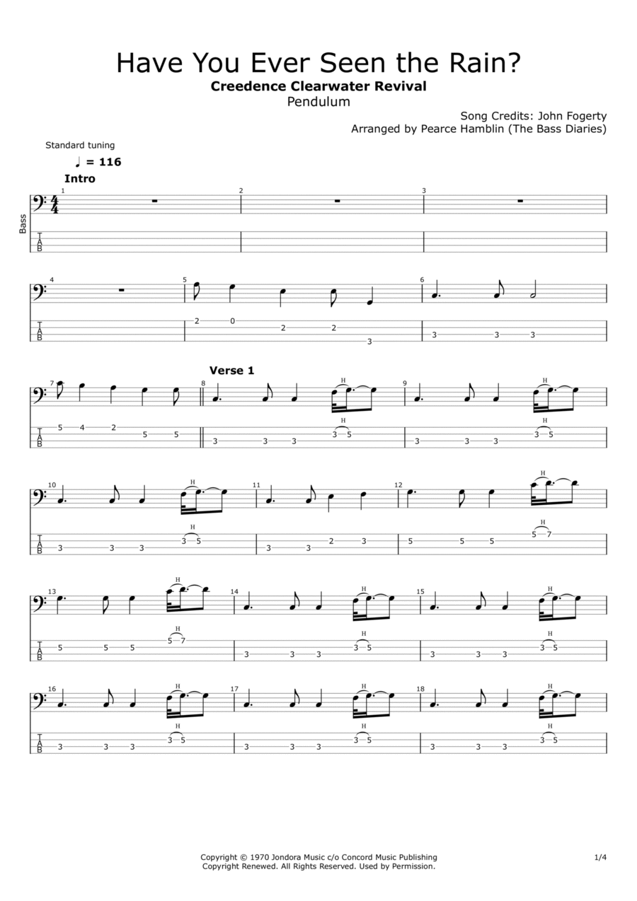 Have You Ever Seen The Rain? Bass Guitar scores gallery preview page 1