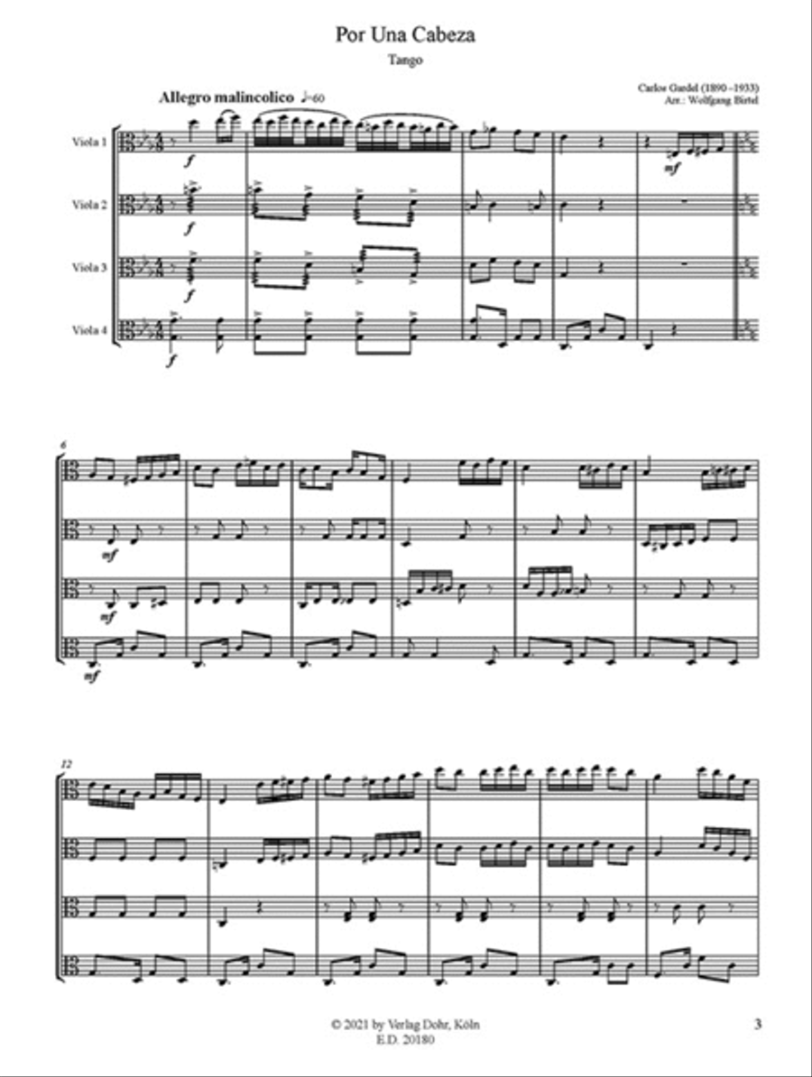 Por Una Cabeza -Tango- (für Bratschenquartett) Solo Part scores gallery preview page 2