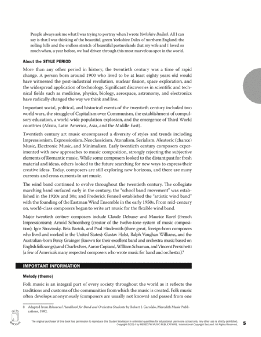 Guides to Band Masterworks, Vol. 4 - Student Workbook - Yorkshire Ballad Activity Books scores gallery preview page 5