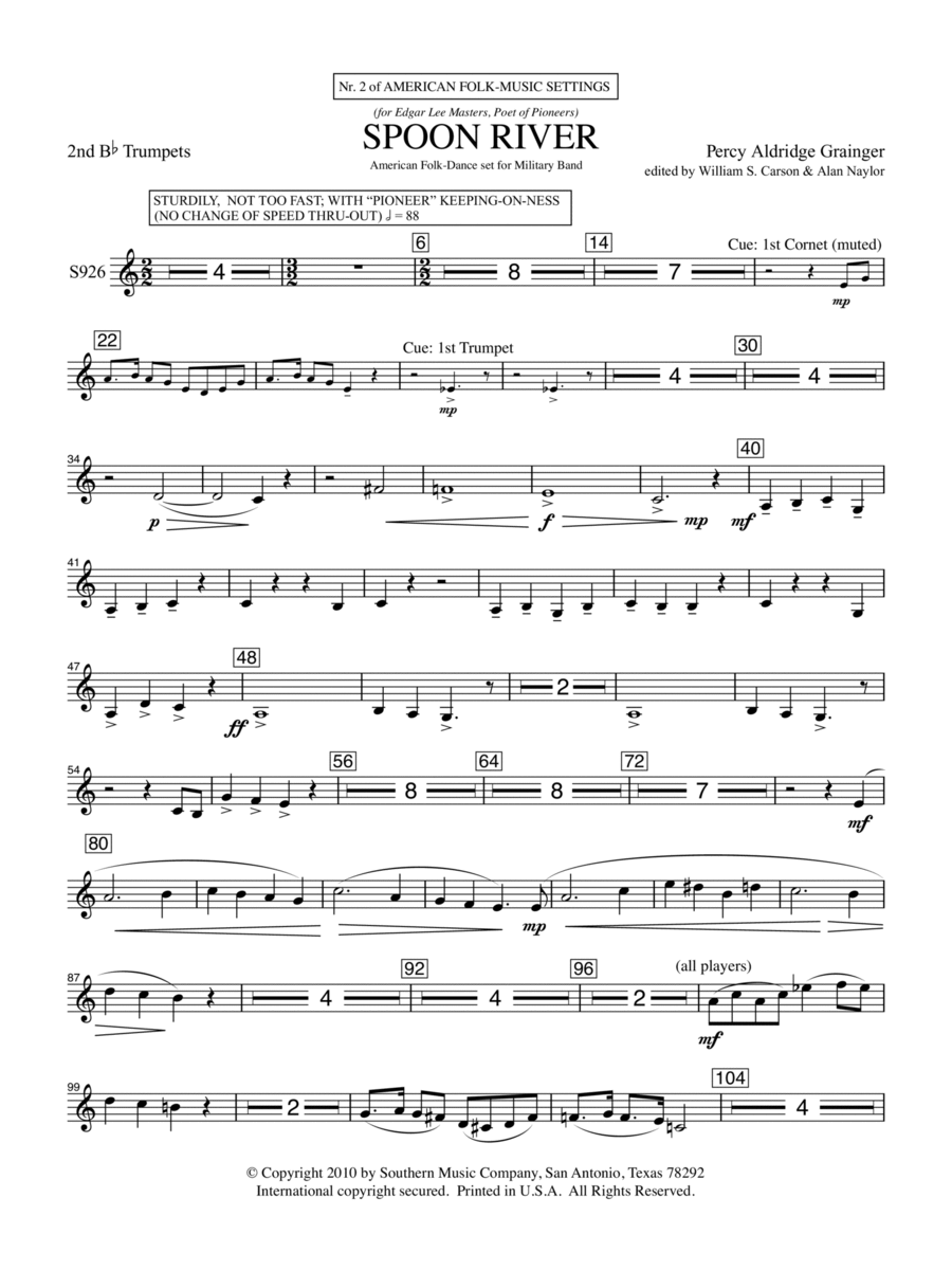 Spoon River - Trumpet 2 Concert Band scores gallery preview page 1