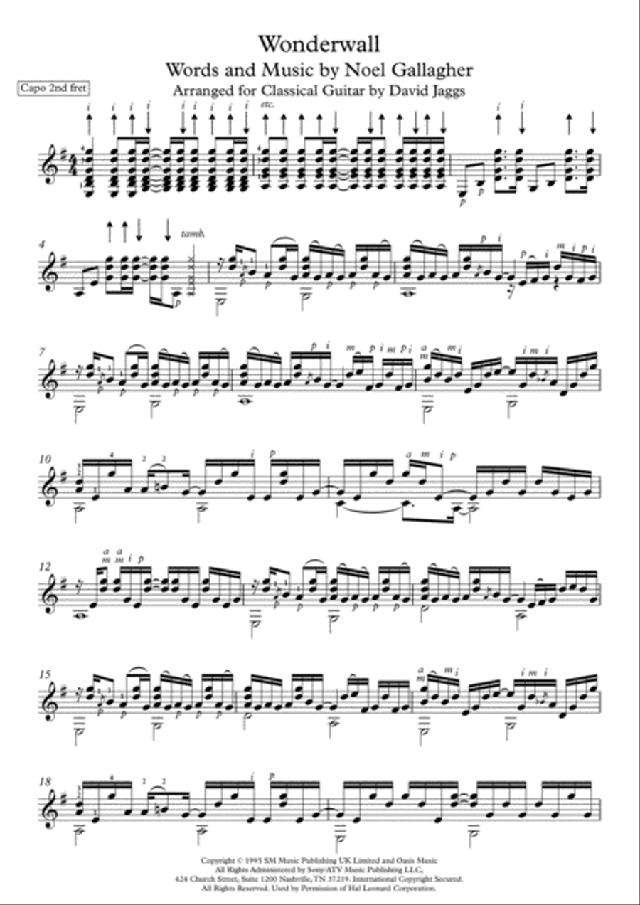 Wonderwall by Oasis Guitar Solo - Digital Sheet Music
