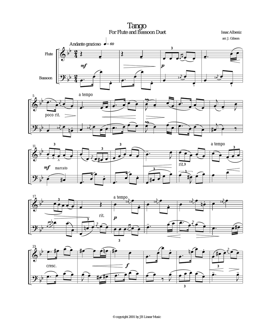 Tango by Albeniz for flute and bassoon duet Woodwind Duet scores gallery preview page 1