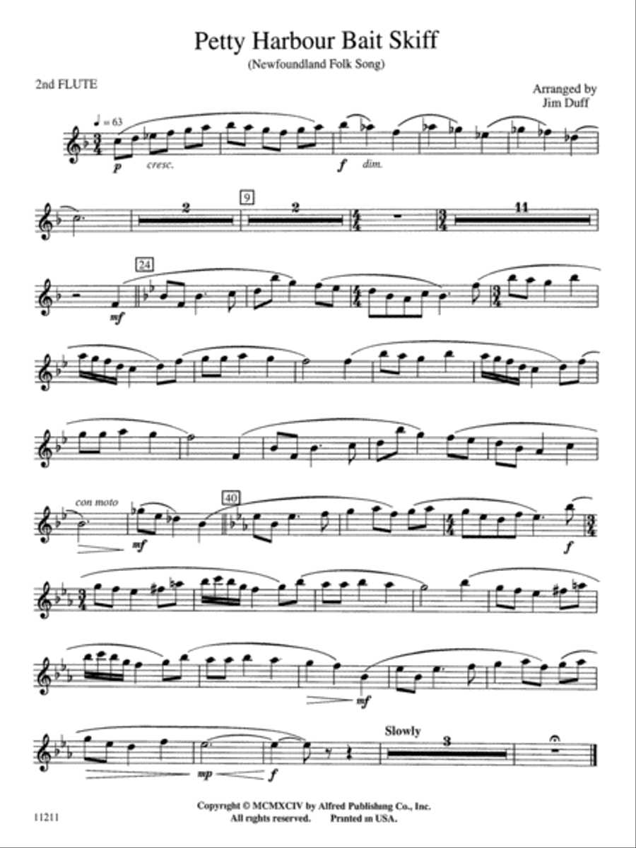 Petty Harbour Bait Skiff: 2nd Flute Concert Band scores gallery preview page 1