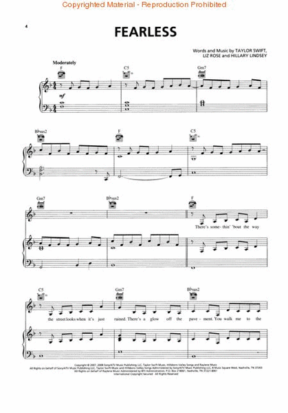 Taylor Swift - Fearless by Taylor Swift Piano, Vocal, Guitar - Sheet Music