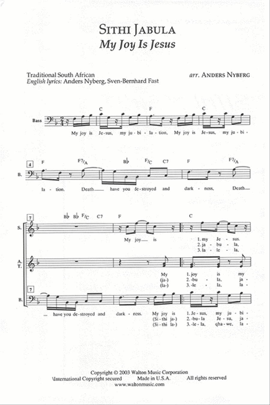 Sithi Jabula (My Joy Is Jesus) 4-Part scores gallery preview page 2