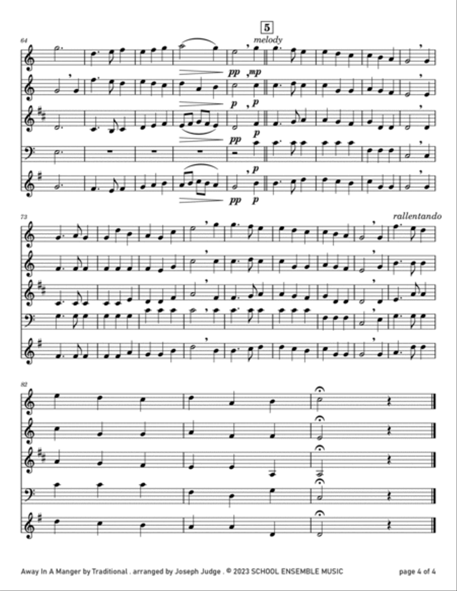 Away In A Manger for Woodwind Quartet in Schools Woodwind Quartet scores gallery preview page 4