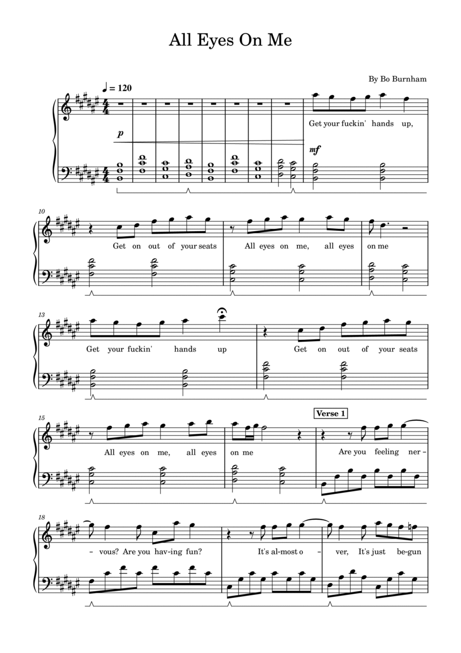 All Eyes On Me Piano Solo scores gallery preview page 1