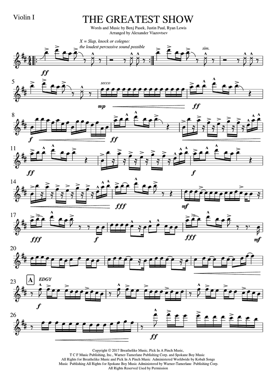 The Greatest Show The Greatest Show String Quartet scores gallery preview page 1