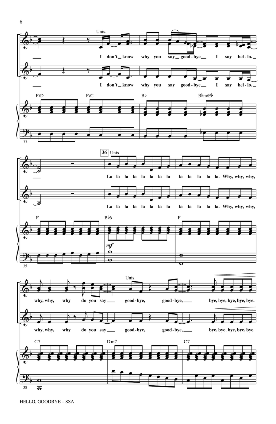 Hello, Goodbye (arr. Alan Billingsley) SSA scores gallery preview page 5