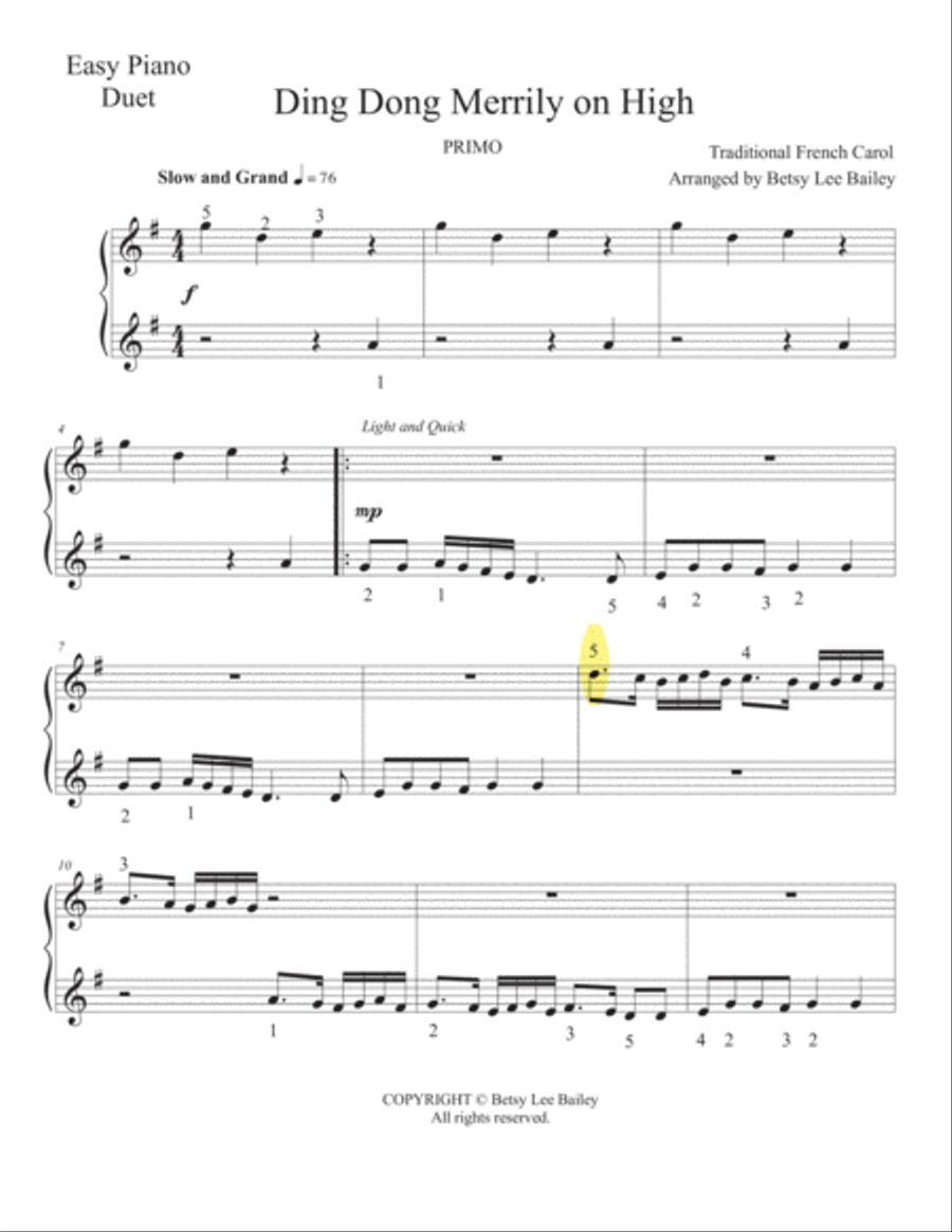 Ding Dong Merrily on High - easy piano duet Easy Piano scores gallery preview page 2