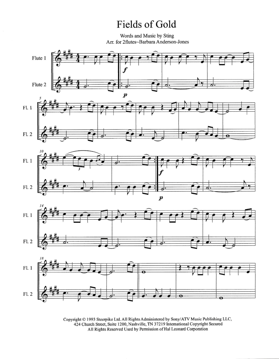 Fields Of Gold Flute Duet scores gallery preview page 2