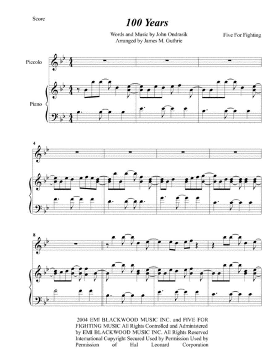 100 Years Piccolo scores gallery preview page 1
