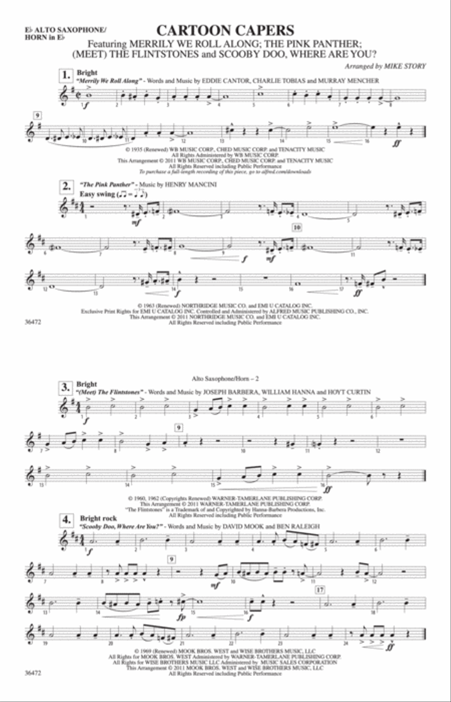 Cartoon Capers: E-flat Alto Saxophone Marching Band scores gallery preview page 1
