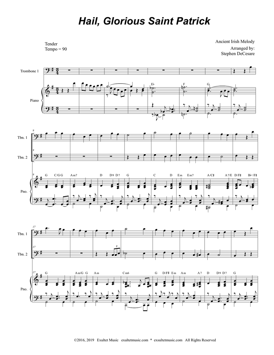 Hail, Glorious Saint Patrick (Trombone Duet) Trombone Duet scores gallery preview page 1