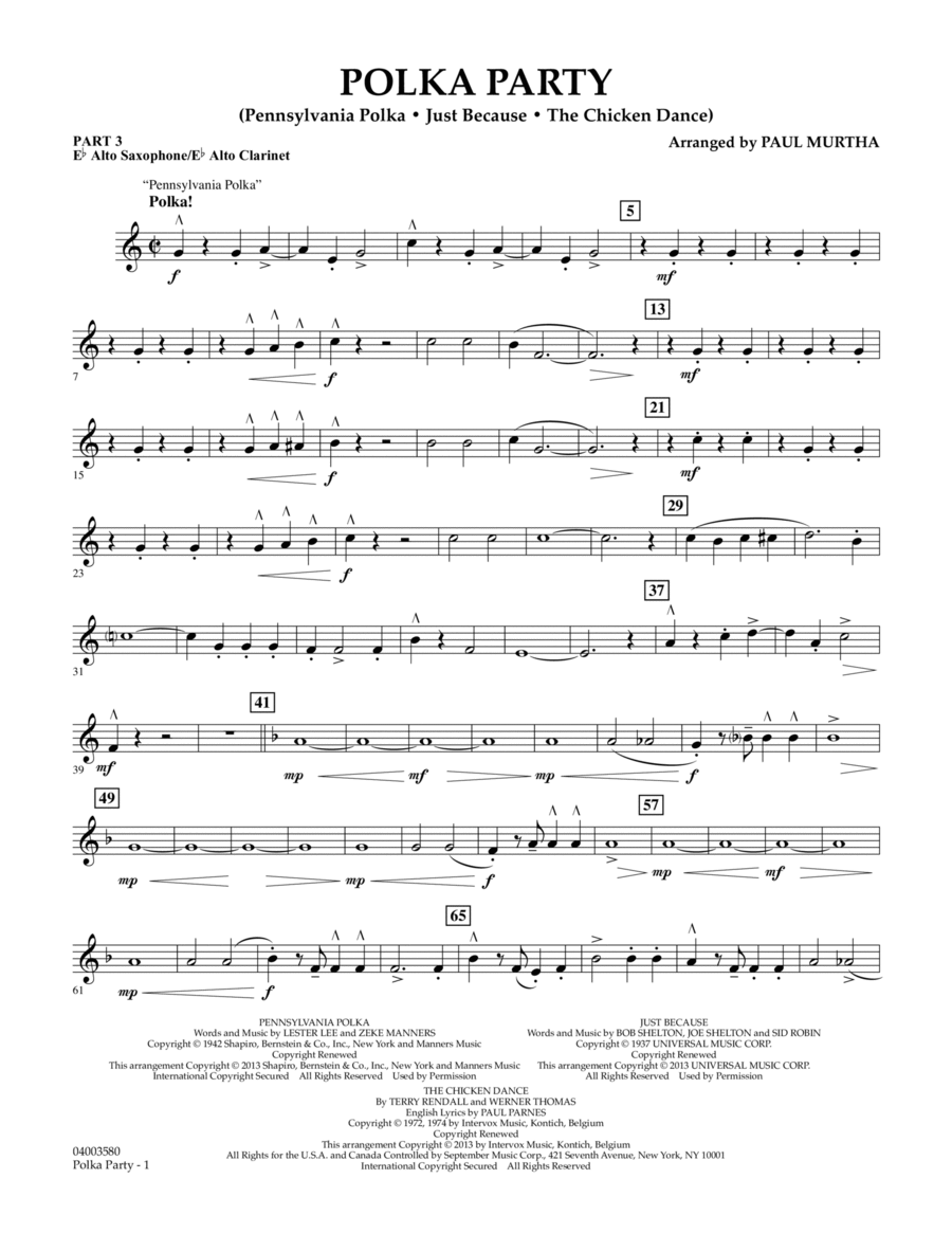 Polka Party - Pt.3 - Eb Alto Sax/Alto Clar. Concert Band scores gallery preview page 1
