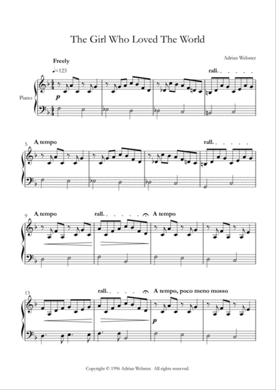 The Girl Who Loved The World - CrusaderBeach - Beautiful Romantic Piano Solo Piano Solo scores gallery preview page 1