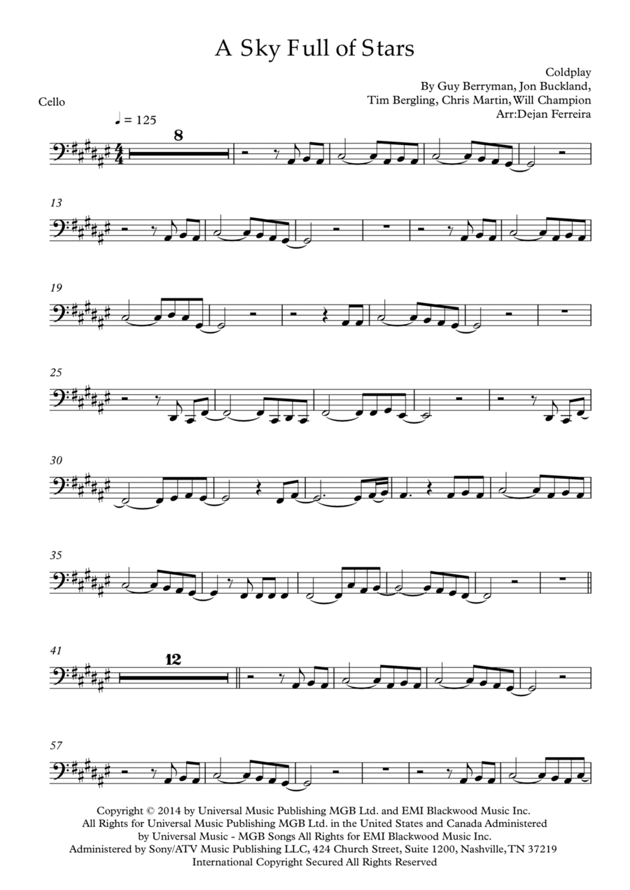 A Sky Full Of Stars Cello Solo scores gallery preview page 1