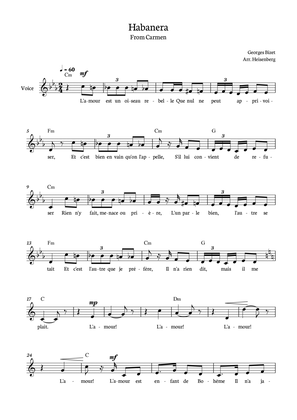 Habanera Carmen for voice in C minor with chords