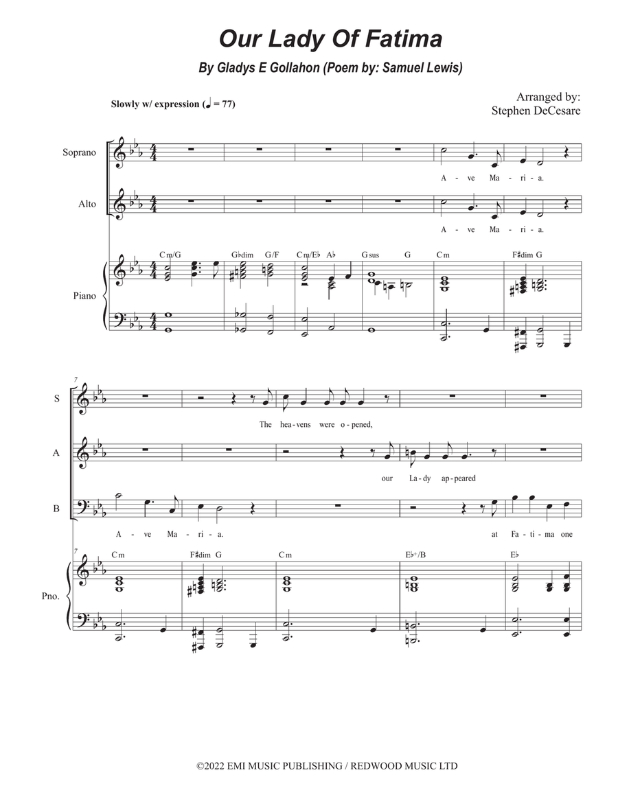 Our Lady Of Fatima Our Lady Of Fatima 3-Part scores gallery preview page 1