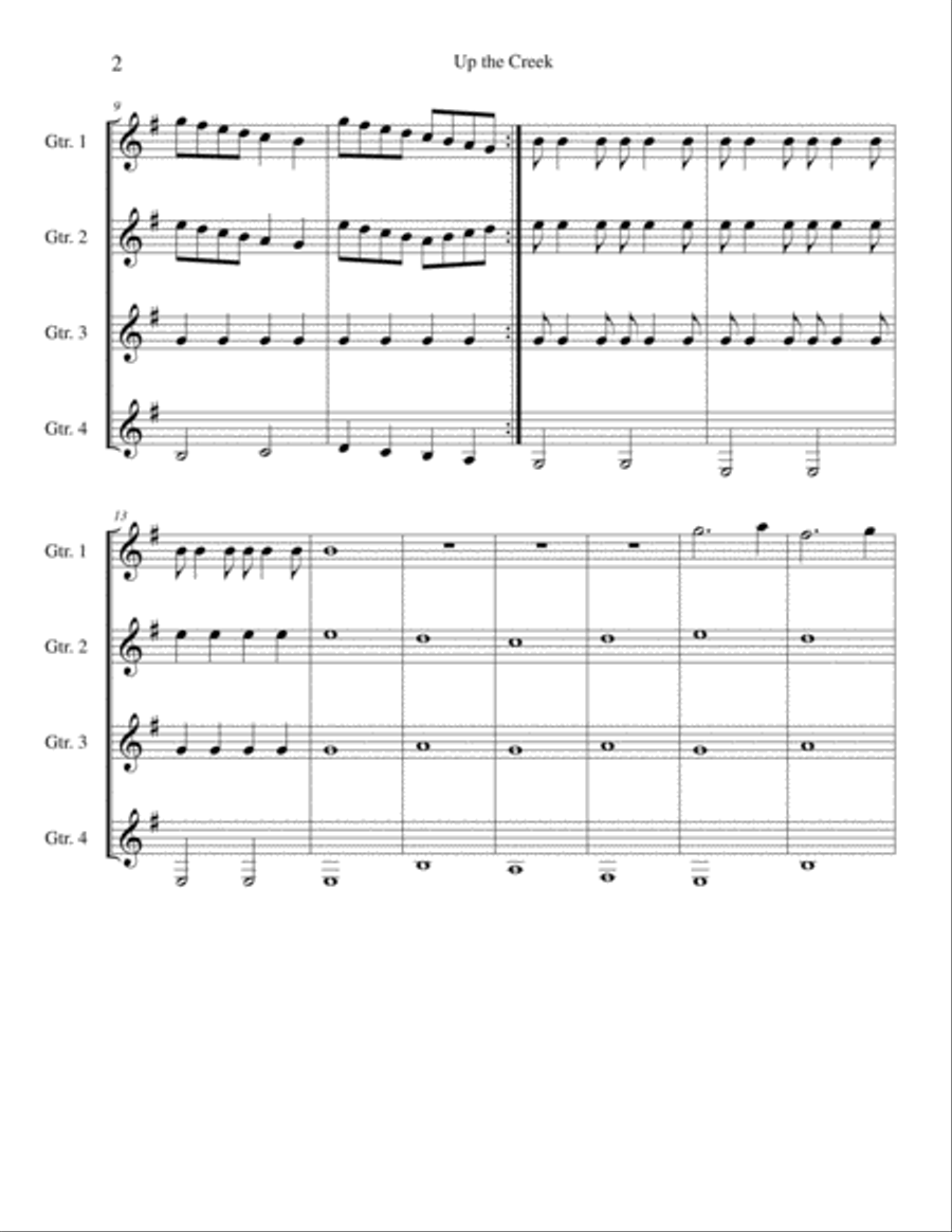 Up the Creek Score: Easy Guitar Quartet