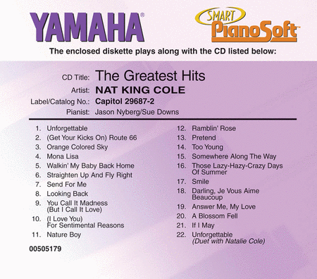Nat King Cole - The Greatest Hits - Piano Software