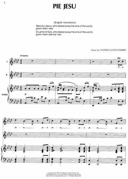 Pie Jesu (from Requiem) by Andrew Lloyd Webber Piano - Sheet Music