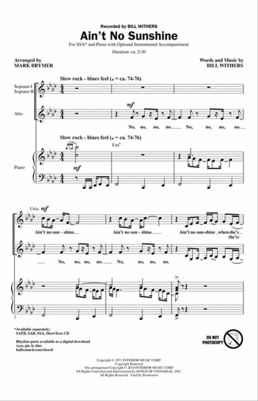 Ain't No Sunshine SSA scores gallery preview page 2