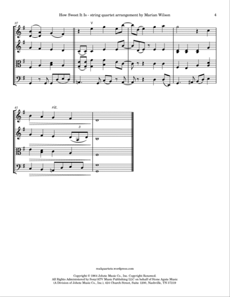 How Sweet It Is (To Be Loved By You) String Quartet scores gallery preview page 4
