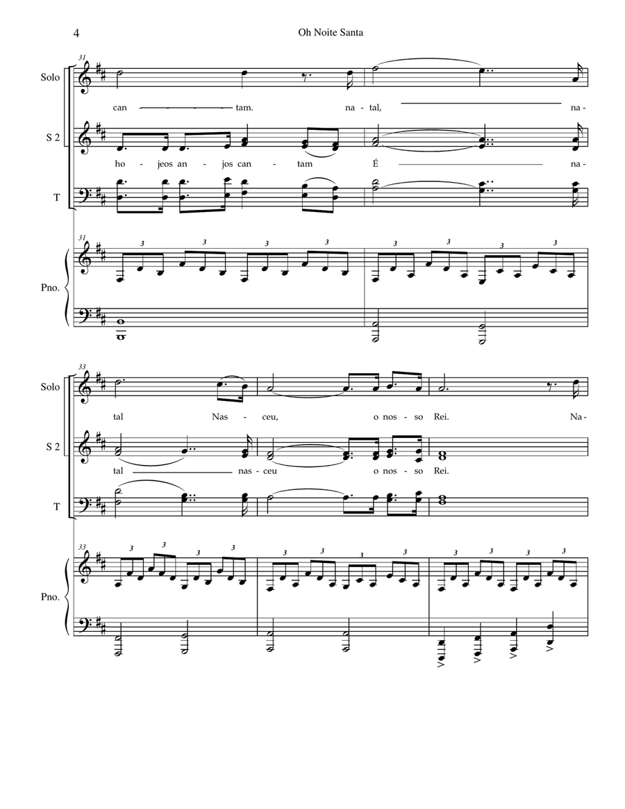 O Santa Noite ( Choir and Dueto com Piano) - PORTUGUES 4-Part scores gallery preview page 4
