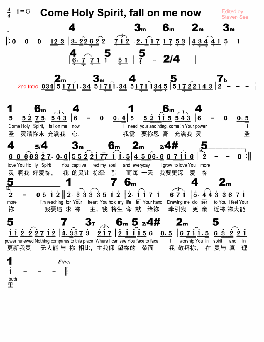 Come Holy Spirit Fall On Me Now Easy Piano scores gallery preview page 1