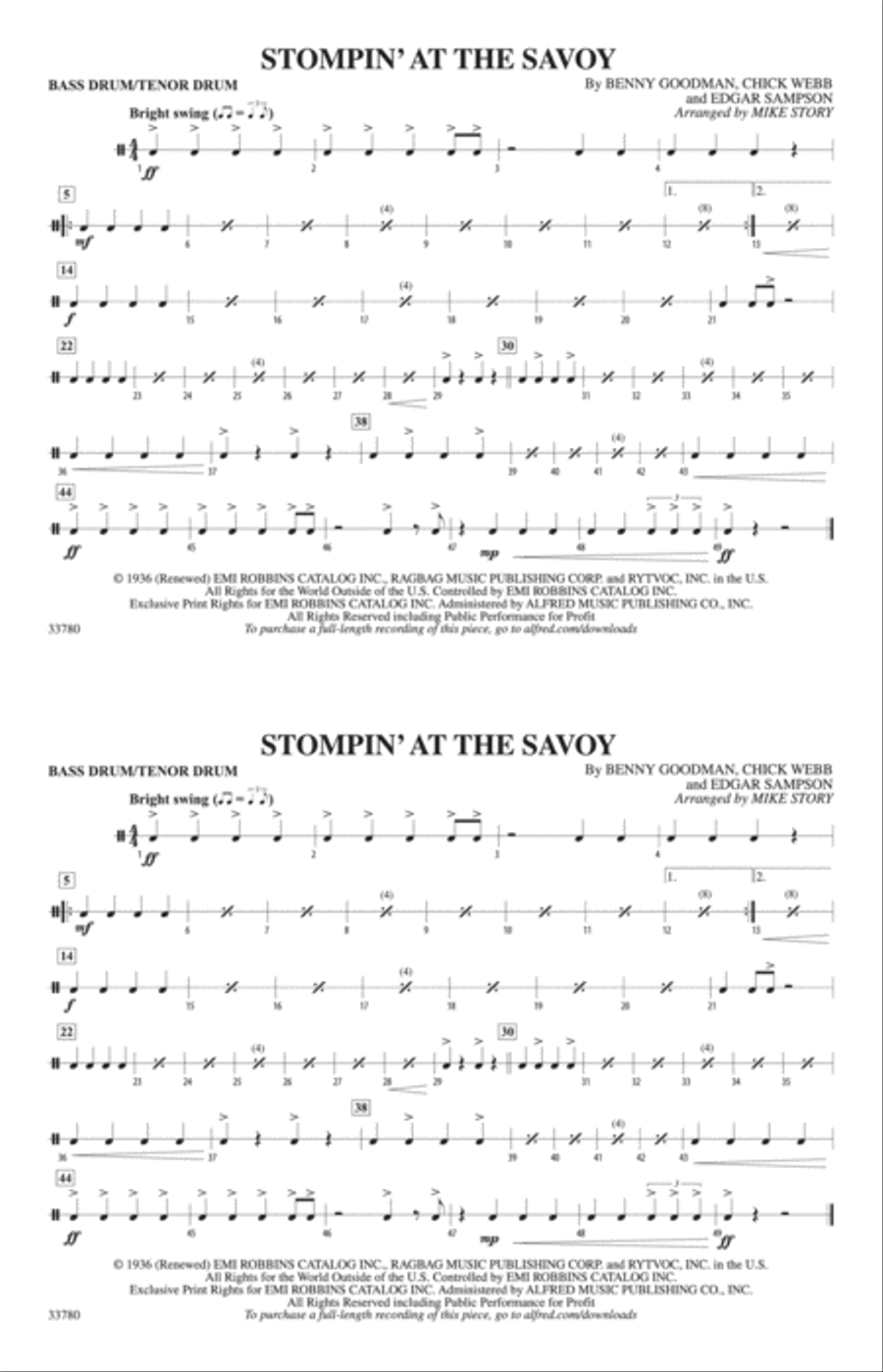 Stompin' at the Savoy: Bass Drum/Tenor Drum Marching Band scores gallery preview page 1