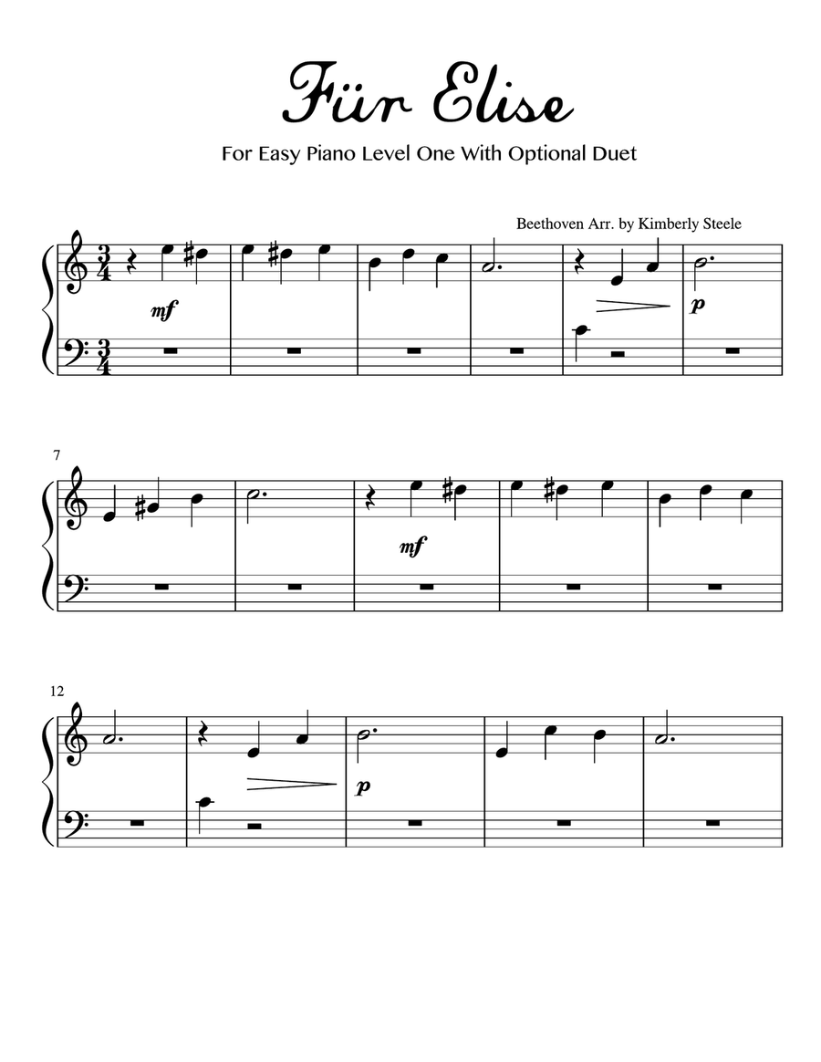 Best Recital: Für Elise With Optional Duet for Level 2 Piano Piano Method scores gallery preview page 1