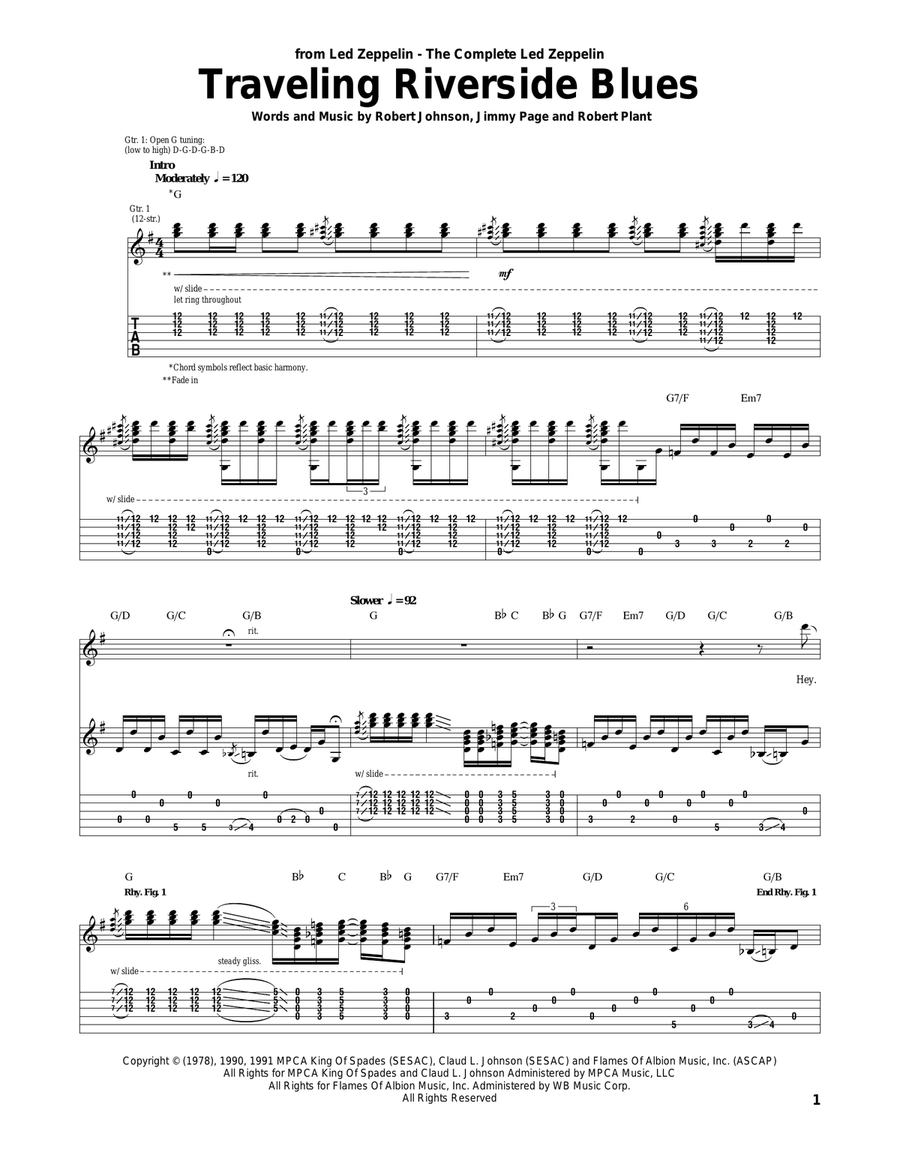 Traveling Riverside Blues Acoustic Guitar scores gallery preview page 1