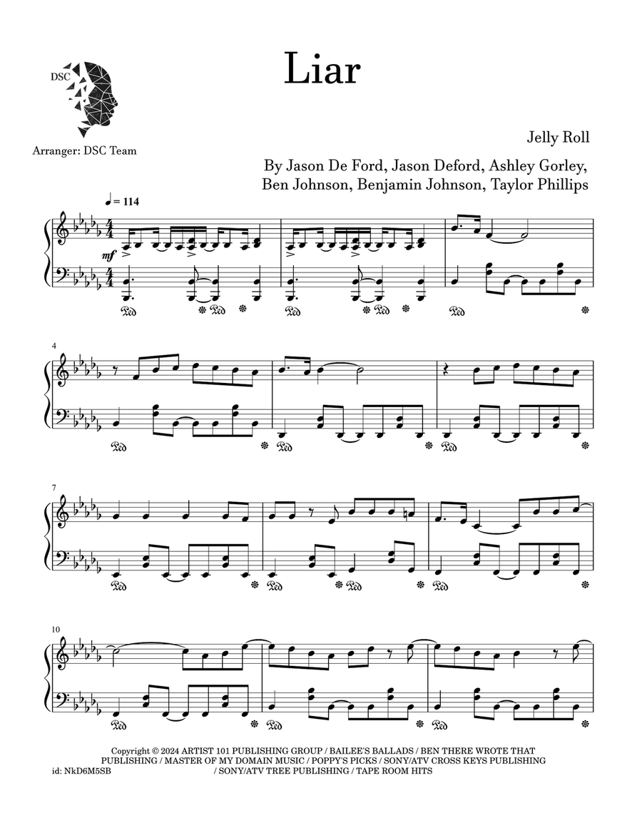 Liar Piano Solo scores gallery preview page 1